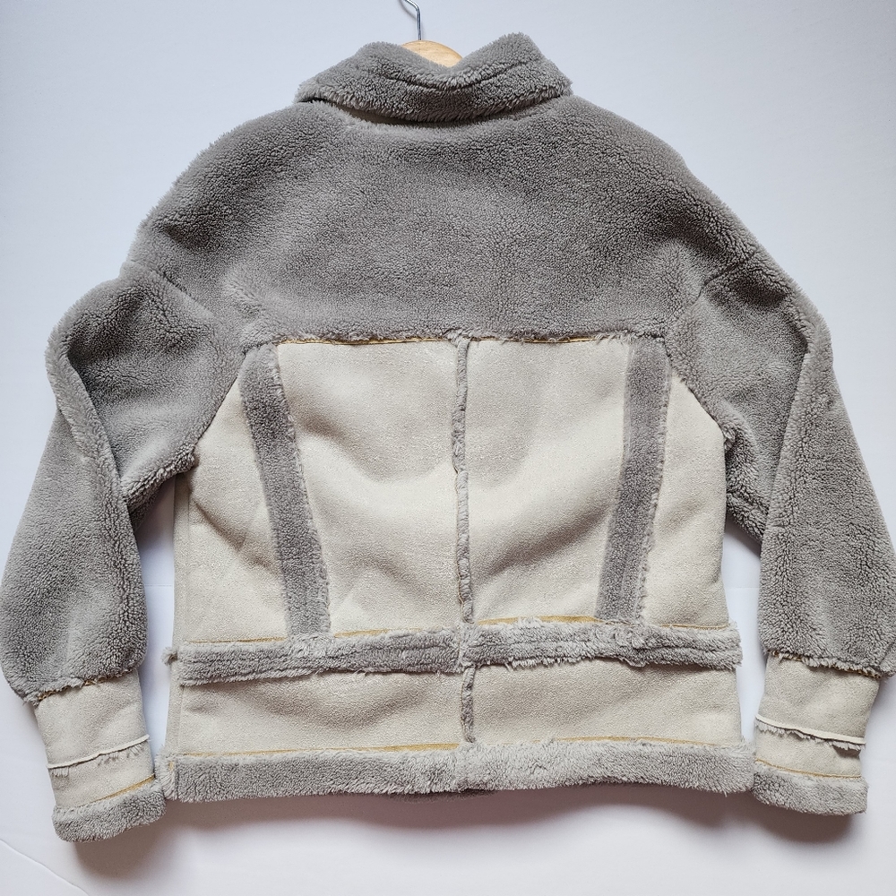 Peridot Paris Moto Style Faux Suede Grey Shearling Jacket - Picture 12 of 15